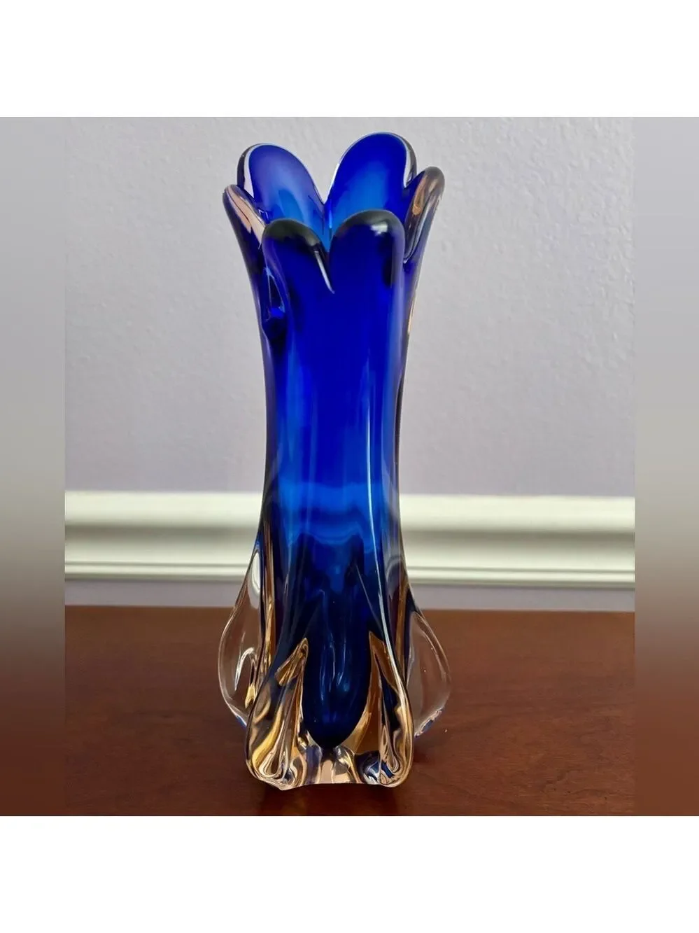 Vintage Five Finger Blue Swung Vase --Mid Century